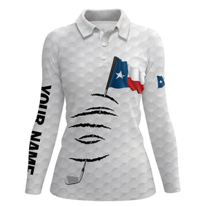 Personalized white golf polos shirt for women Texas flag patriotic custom gifts for golf lovers NQS5911