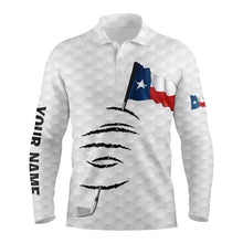 Load image into Gallery viewer, Personalized white golf polos shirt for men Texas flag patriotic custom name gifts for golf lovers NQS5911