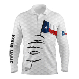 Personalized white golf polos shirt for men Texas flag patriotic custom name gifts for golf lovers NQS5911