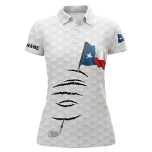 Load image into Gallery viewer, Personalized white golf polos shirt for women Texas flag patriotic custom gifts for golf lovers NQS5911