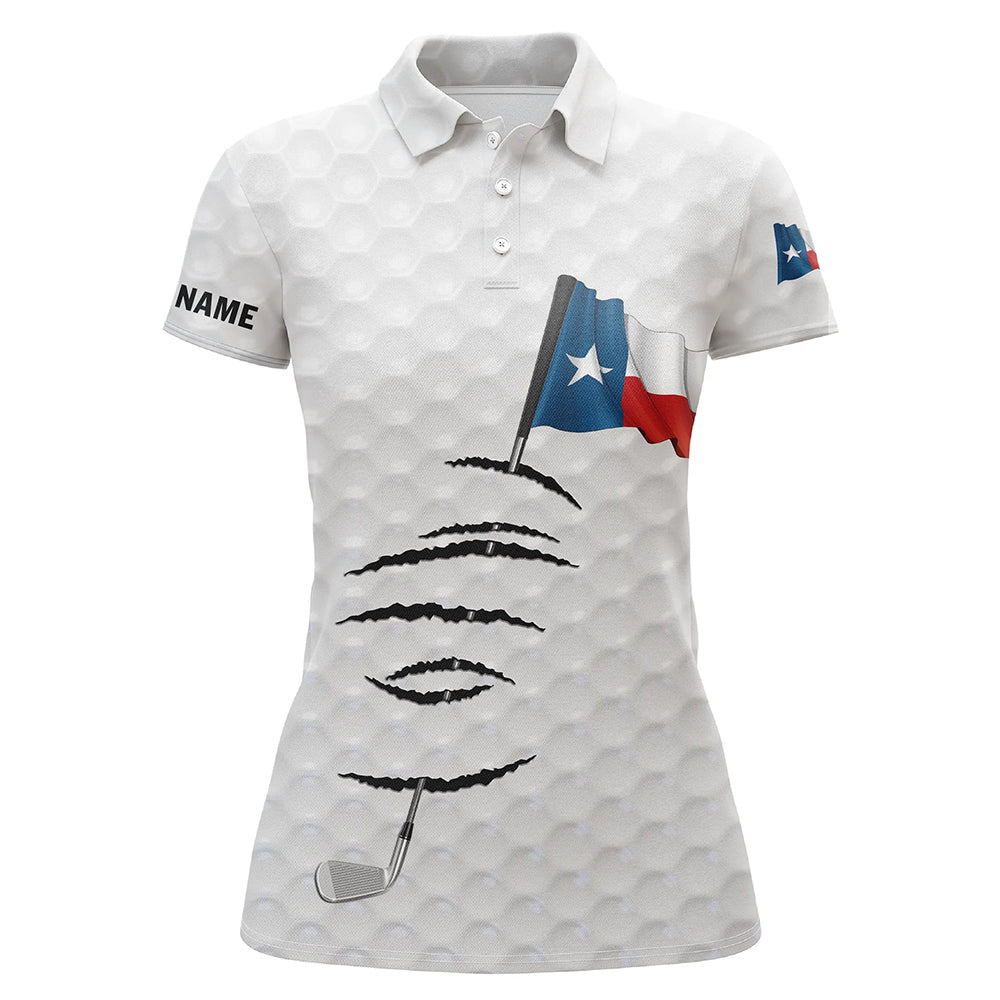 Personalized white golf polos shirt for women Texas flag patriotic custom gifts for golf lovers NQS5911