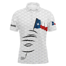 Load image into Gallery viewer, Personalized white golf polos shirt for men Texas flag patriotic custom name gifts for golf lovers NQS5911