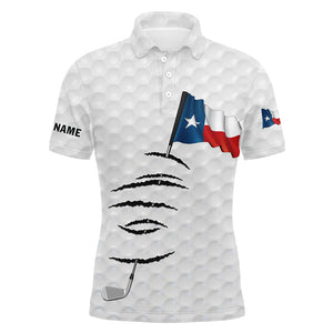 Personalized white golf polos shirt for men Texas flag patriotic custom name gifts for golf lovers NQS5911