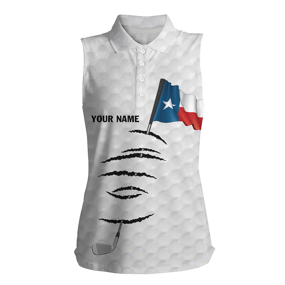 Personalized white golf sleeveless polos shirt for women Texas flag patriotic custom golf gifts NQS5911