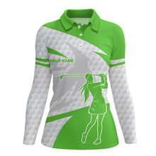 Load image into Gallery viewer, Green and white golf pattern Women golf polo shirts custom golf outfits for women, unique golf gifts NQS8029