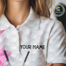 Load image into Gallery viewer, Pink ribbon breast cancer pattern custom name white Women golf polo shirts, team golf tops for ladies NQS10421