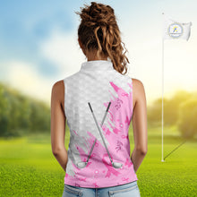 Load image into Gallery viewer, Pink ribbon breast cancer pattern custom name white Women Sleeveless polo shirts team ladies golf top NQS10421