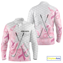 Load image into Gallery viewer, Breast cancer Mens golf polo shirts custom Pink ribbon pattern golf clubs team golf tops for men NQS10423