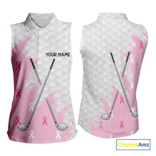 Load image into Gallery viewer, Light Pink ribbon breast cancer pattern custom white Sleeveless Polo Shirt, team ladies golf top NQS10422