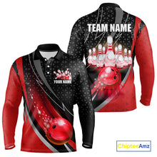 Load image into Gallery viewer, Black and Red Bowling Camo Polo, 1/4 Zip Shirt for Men Custom Team Bowling jerseys, Bowler Outfit NQS10424