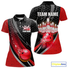 Load image into Gallery viewer, Black and Red Bowling Camo Polo, 1/4 Zip Shirt for Women Custom Team Bowling jerseys, Bowler Outfit NQS10424