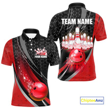 Load image into Gallery viewer, Black and Red Bowling Camo Polo, 1/4 Zip Shirt for Men Custom Team Bowling jerseys, Bowler Outfit NQS10424