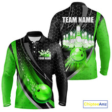 Load image into Gallery viewer, Black and Green Bowling Camo Polo, 1/4 Zip Shirt for Men Custom Team Bowling jerseys, Bowler Outfit NQS10425