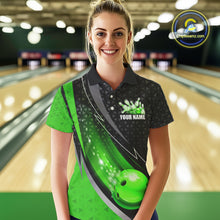 Load image into Gallery viewer, Black and Green Bowling Camo Polo, 1/4 Zip Shirt for Women Custom Team Bowling jerseys, Bowler Outfit NQS10425