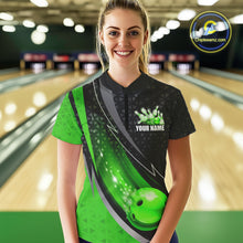 Load image into Gallery viewer, Black and Green Bowling Camo Polo, 1/4 Zip Shirt for Women Custom Team Bowling jerseys, Bowler Outfit NQS10425