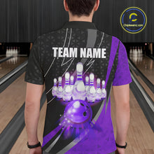 Load image into Gallery viewer, Black and Purple Bowling Camo Polo, 1/4 Zip Shirt for Men Custom Team Bowling jerseys, Bowler Outfit NQS10426
