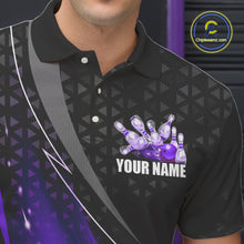 Load image into Gallery viewer, Black and Purple Bowling Camo Polo, 1/4 Zip Shirt for Men Custom Team Bowling jerseys, Bowler Outfit NQS10426