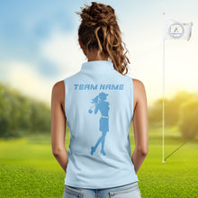 Load image into Gallery viewer, Blue Women Sleeveless golf polo shirts custom golf outfits for ladies, Gift for golf lovers NQS10850