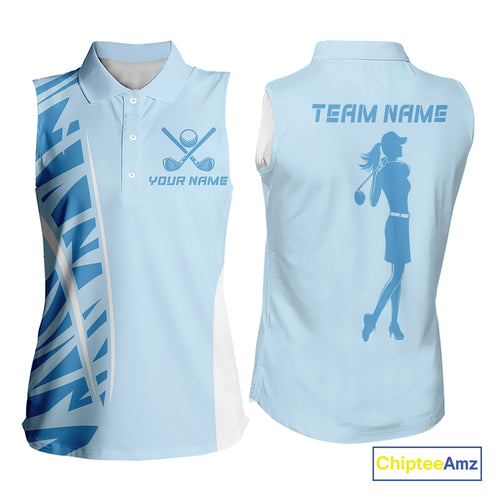 Blue Women Sleeveless golf polo shirts custom golf outfits for ladies, Gift for golf lovers NQS10850
