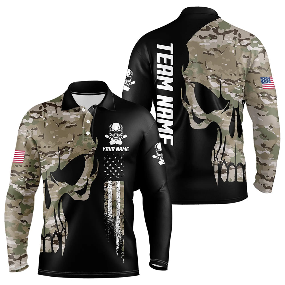 Skull Camouflage American Flag Mens Bowling Shirts Custom Patriotic Bowling Team Jerseys For Men NQS9508