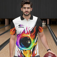Load image into Gallery viewer, Colorful Flame Bowling Polo, Quarter Zip Shirts for Men Custom Fire Team Bowling jerseys NQS9675