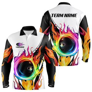 Colorful Flame Bowling Polo, Quarter Zip Shirts for Men Custom Fire Team Bowling jerseys NQS9675