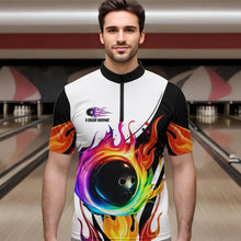 Load image into Gallery viewer, Colorful Flame Bowling Polo, Quarter Zip Shirts for Men Custom Fire Team Bowling jerseys NQS9675
