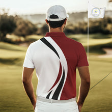 Load image into Gallery viewer, Red and White Men golf polo shirt Custom golf attire for men, gifts for golf lovers NQS10106