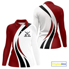 Load image into Gallery viewer, Red and White Women golf polo shirt Custom golf attire for ladies, gifts for golf lovers NQS10106