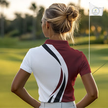 Load image into Gallery viewer, Red and White Women golf polo shirt Custom golf attire for ladies, gifts for golf lovers NQS10106