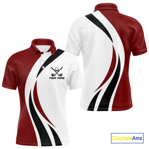 Red and White Men golf polo shirt Custom golf attire for men, gifts for golf lovers NQS10106