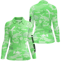 Load image into Gallery viewer, Green camo Womens golf polos shirts custom name  green golf shirts for women, golfing gifts NQS5925