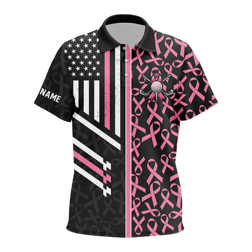 Pink ribbon Pattern American Flag Kid golf polo shirts custom Breast Cancer awareness golf shirts NQS8232