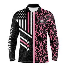 Load image into Gallery viewer, Pink ribbon Pattern American Flag Men golf polo shirts custom Breast Cancer awareness golf shirts NQS8232