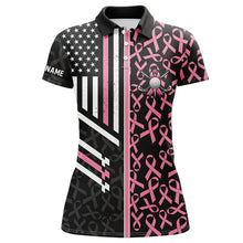 Load image into Gallery viewer, Pink ribbon Pattern American Flag Women golf polo shirts custom Breast Cancer awareness golf shirts NQS8232