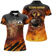 Load image into Gallery viewer, Black And Orange Custom Dragon Flame Bowling Shirts For Women, Dragon Fire Bowling Team Shirts NQS8234