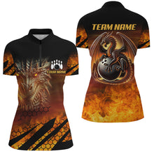 Load image into Gallery viewer, Black And Orange Custom Dragon Flame Bowling Shirts For Women, Dragon Fire Bowling Team Shirts NQS8234