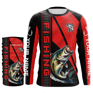 Black and red Largemouth Bass Fishing Custom UV protection Long sleeve fishing shirts For Men, Women NQS8236