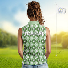 Load image into Gallery viewer, Women sleeveless polo shirt custom green argyle plaid pattern golf attire for ladies, golfer gifts NQS10435
