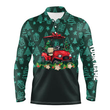 Load image into Gallery viewer, Green christmas pattern Golf cart Mens golf polo shirts custom Christmas golf clothes for men NQS8686