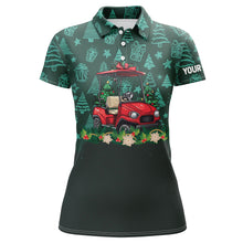 Load image into Gallery viewer, Green christmas pattern Golf cart Women golf polo shirts custom Christmas golf clothes for ladies NQS8686