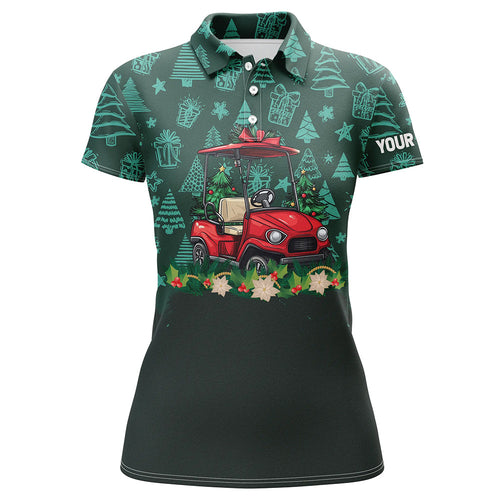 Green christmas pattern Golf cart Women golf polo shirts custom Christmas golf clothes for ladies NQS8686