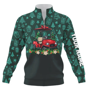 Green christmas pattern Golf cart Quarter zip golf sweatshirt custom Christmas golf sweater clothes NQS8686