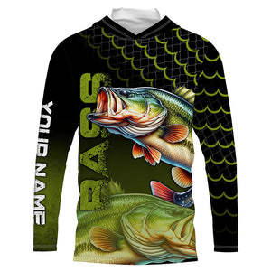 Largemouth bass fishing green custom sun protection long sleeve fishing shirts, bass fishing jerseys NQS4312