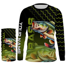 Load image into Gallery viewer, Largemouth bass fishing green custom sun protection long sleeve fishing shirts, bass fishing jerseys NQS4312