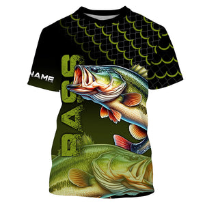 Largemouth bass fishing green custom sun protection long sleeve fishing shirts, bass fishing jerseys NQS4312