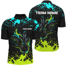 Load image into Gallery viewer, Personalized Cyan Blue and Green Bowling Shirts For Men, Bowling Balls And Pins Bowling Team Shirts NQS8917