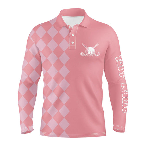 Pink argyle pattern Mens Golf Polo Shirts custom golf tops for men, cool golf gifts NQS9165