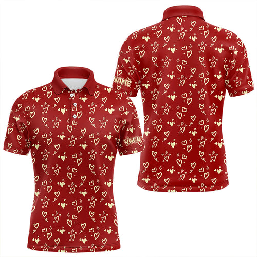 Gold Heart Red pattern Mens golf polo shirts custom Valentines golf gift for him  NQS9368