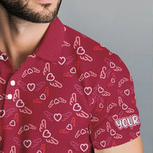 Load image into Gallery viewer, Pink Heart Wings pattern Mens golf polo shirts custom Valentines golf shirts for mens, gift for him NQS9369